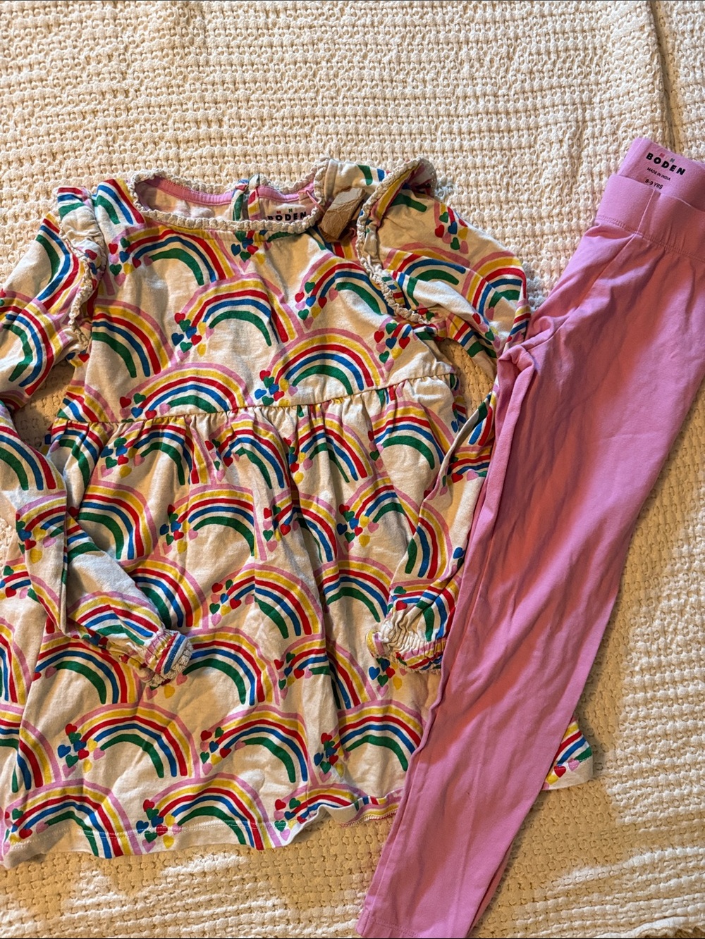Mini Boden Pink Leggings with Rainbow Print Tunic